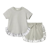 Kids Clothes Girls Outfits Short Sleeve Ruffle T-shirts + Shorts Pajamas Suit 2024 Summer Children Loungewear Baby Girls Clothes