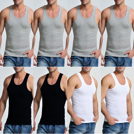 8 Pcs Cotton Mens Sleeveless Tank Top Solid Muscle Vest Men Undershirts O-neck Gymclothing Tees Tops Body Hombre Men Clothing