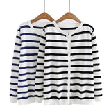 3XL Plus Size Cardigan For Women Clothing Pure And Fresh Stripe Jumpers V-Neck Design Knitted Sweater Autumn