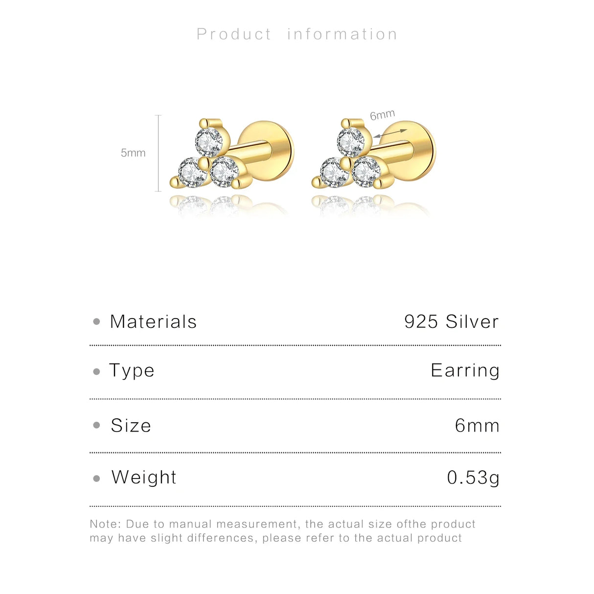 ANDYWEN 925 Sterling Silver 6mm 8mm Proud Queen Flash Baby Angel Piercing Screw Pendientes Stud Earring Women Clips