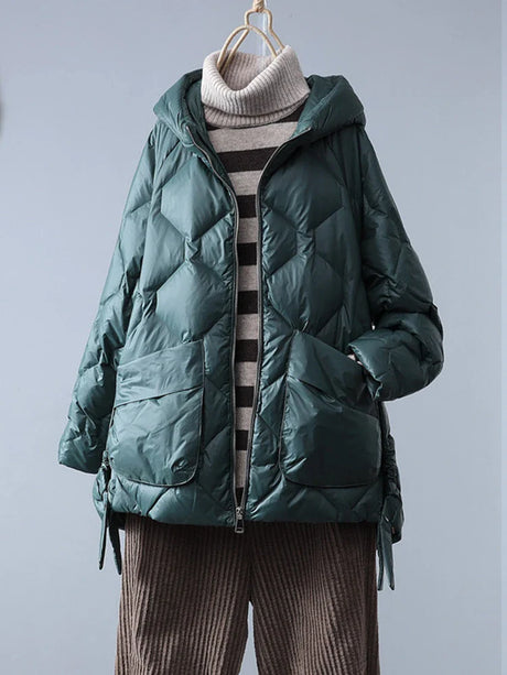 Winter Women White Duck Down Coat Casual Loose Solid Light Down Outwear Female Hooded Zipper Puffer Parka Jacket