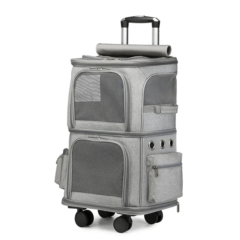 Pet Double-layer Trolley Bag Outdoor Travel Universal Wheel Pet Trolley Cat Bag Folding Pet Trolley Case Pet Carrier Cat Bag