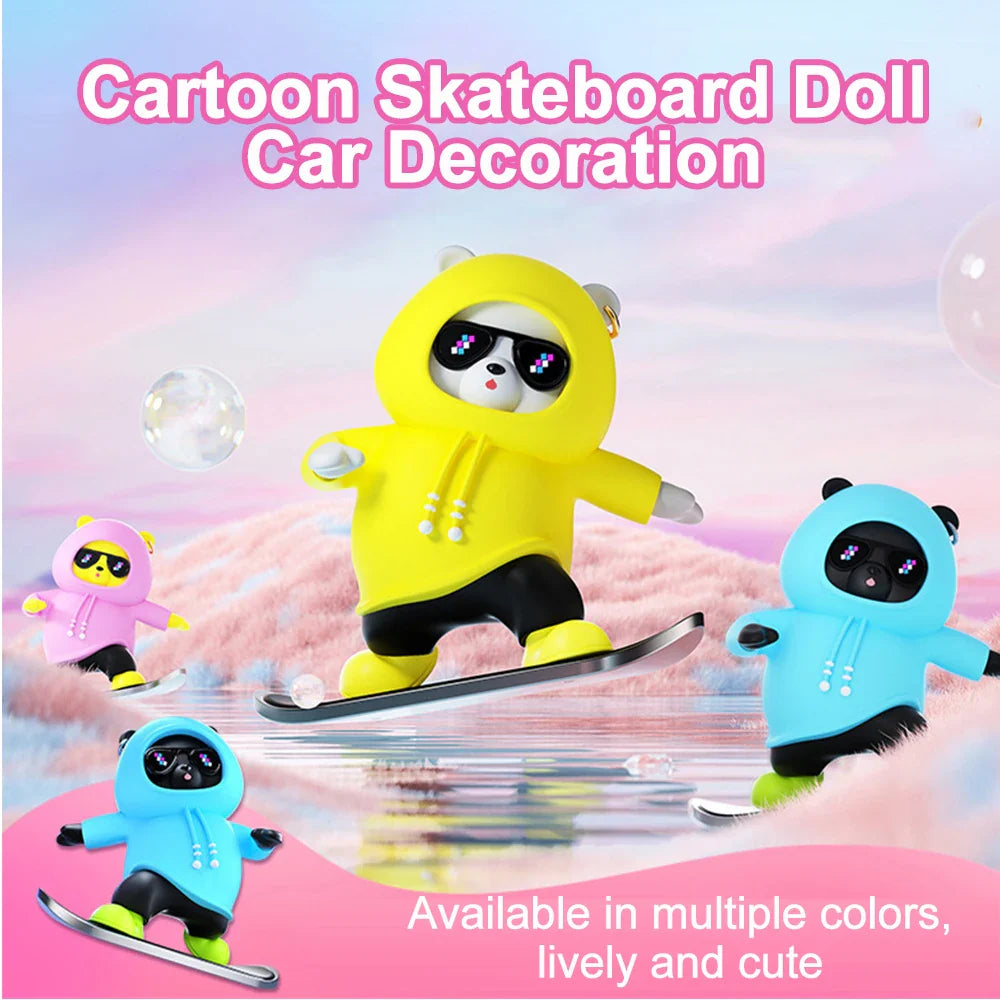 Creative Car Ornament Funny Cartoon skateboarding Bear Removable Festival Gift Car Center Console Decorations Auto Accessories