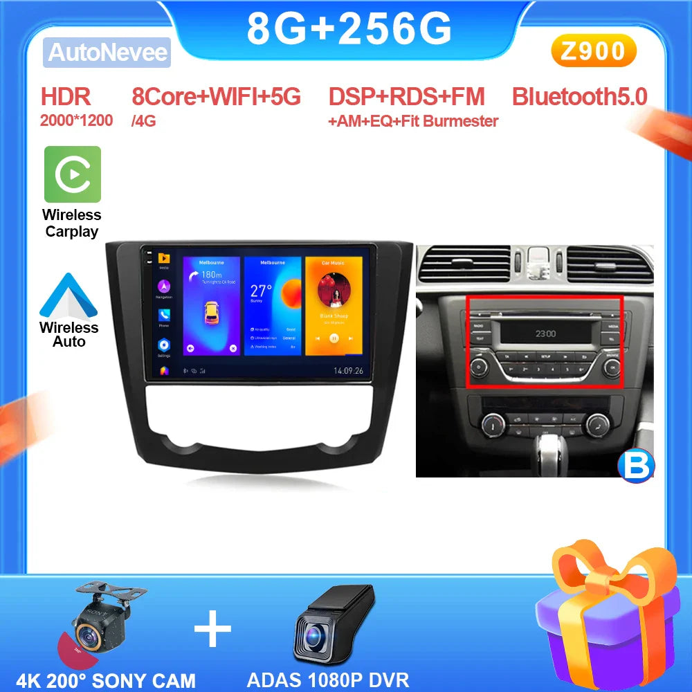 9 Inch Carplay Android Radio For RENAULT KADJAR 2015 - 2019 Intelligent System 8 core Multimedia Player Touch Screen 5G Display