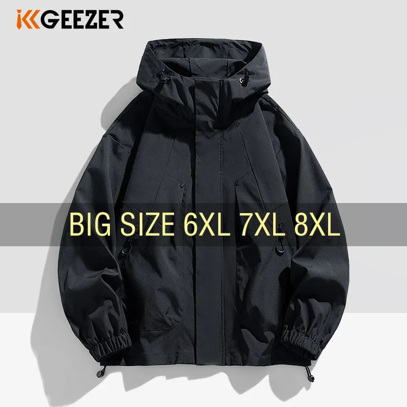 Men JacketTrench Coats Windbreaker Oversize 6XL 7XL 8XL Plus Size Waterproof Black Bomber Camping Hooded Loose Thin Softshell