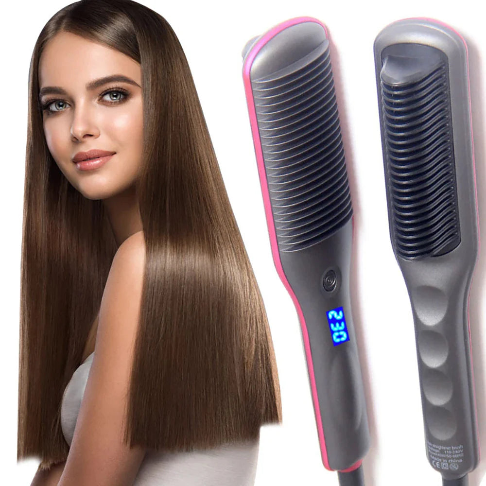 Professional Electric Hair Straightener Brush Anti-scald Straight Curling Dual-use Negative Irons Fast Heat Hair Styling Tools