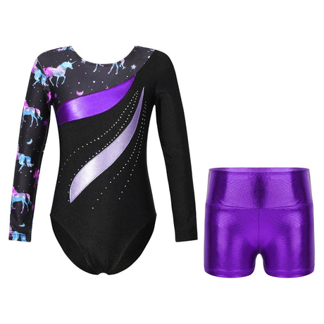 Kids Girl Ballet Dance Gymnastic Leotard Sleeveless Bodysuit with Shorts Skating Stage Performance Dancewear Swimwear Sportswear