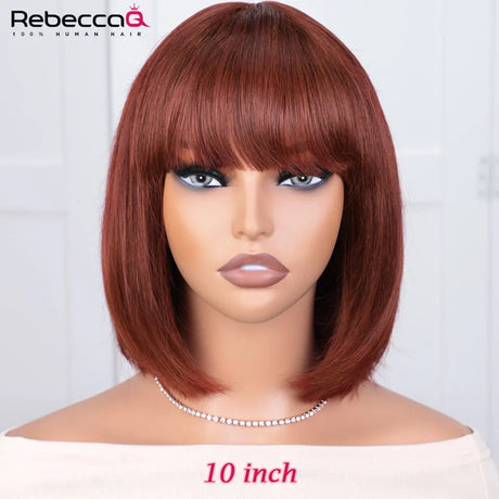 Brown bob Bob Wig Wear and Go Short Straight Human Hair Bob Wigs With Bangs Brazilian Remy Wig For Women Easy Part Lace Bob Wig