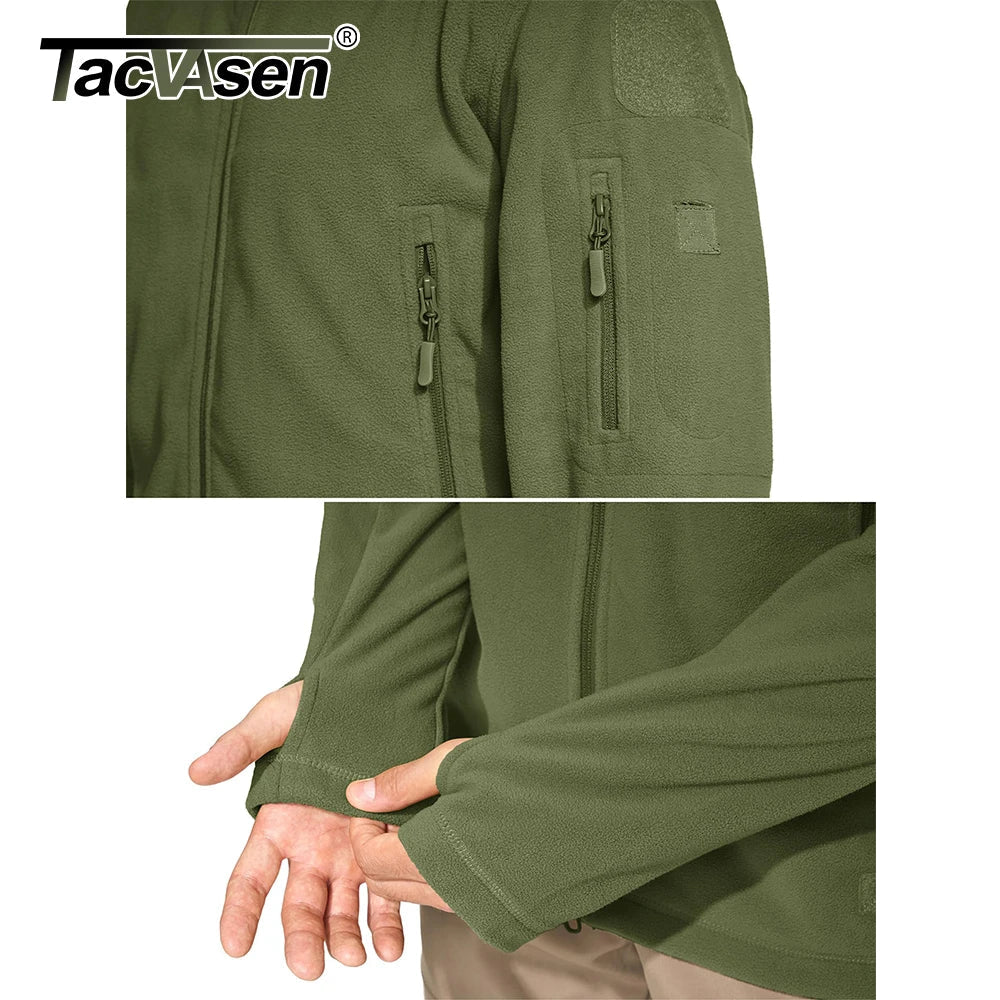 TACVASEN Winter Hooded Fleece Jackets Mens Zipper Pockets Tactical Work Jacket Thermal Autumn Outerwear Outdoor Hiking Warm Coat