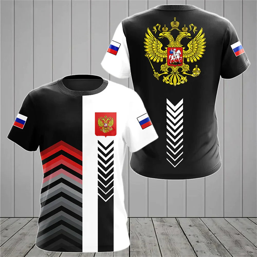 Russia Men's T-shirts Casual Loose Round Neck Russian Flag Short Sleeved Tops Tees Men's Clothing Oversized T-shirt Streetwear