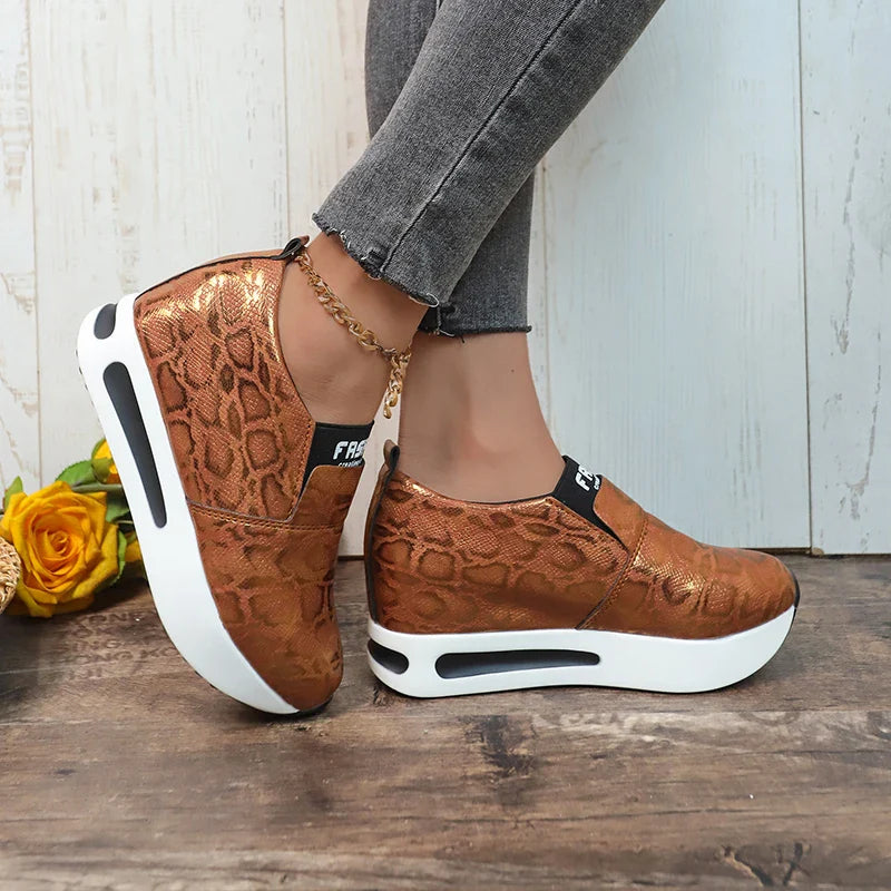 Leopard Print Loafers Shoes Women 2024 Spring Slip-On Hidden Heels Sneakers Woman Pu Leather Chunky Platform Sports Shoes Ladies