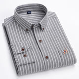 M~6XL Men's Shirt Long Sleeve Cotton Oxford Fashion Casual One Pocket Regular Fit Striped Business Formal Shirt