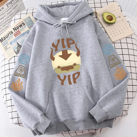 Avatar The Last Airbender Hoodie Men Women Appa YIP Letter Print Long Sleeve Autumn Anime Plus Size Sweatshirt Female Streetwear