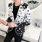 Star Print Slim Fit Blazers 2024 New Men's Club Dress Groom Tuxedo Men's Formal Wedding Prom Suit Jacket Brand Costume Homme