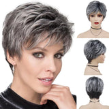 GNIMEGIL Synthetic Short Pixie Cut Wig Women Natural Hairstyle Bangs Wig Blonde Mix Brown Soft Straight Wig for Chemo Patient