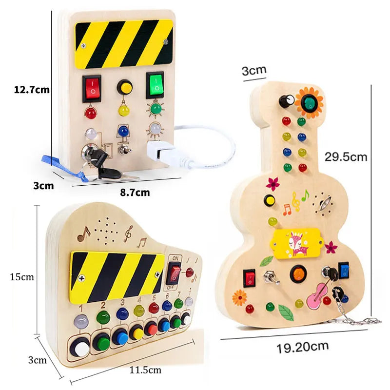 Children Busy Board Montessori Toys Wooden With Led Light Switch Control Board Parish Activities Sensory Games For 2-4 Years Old