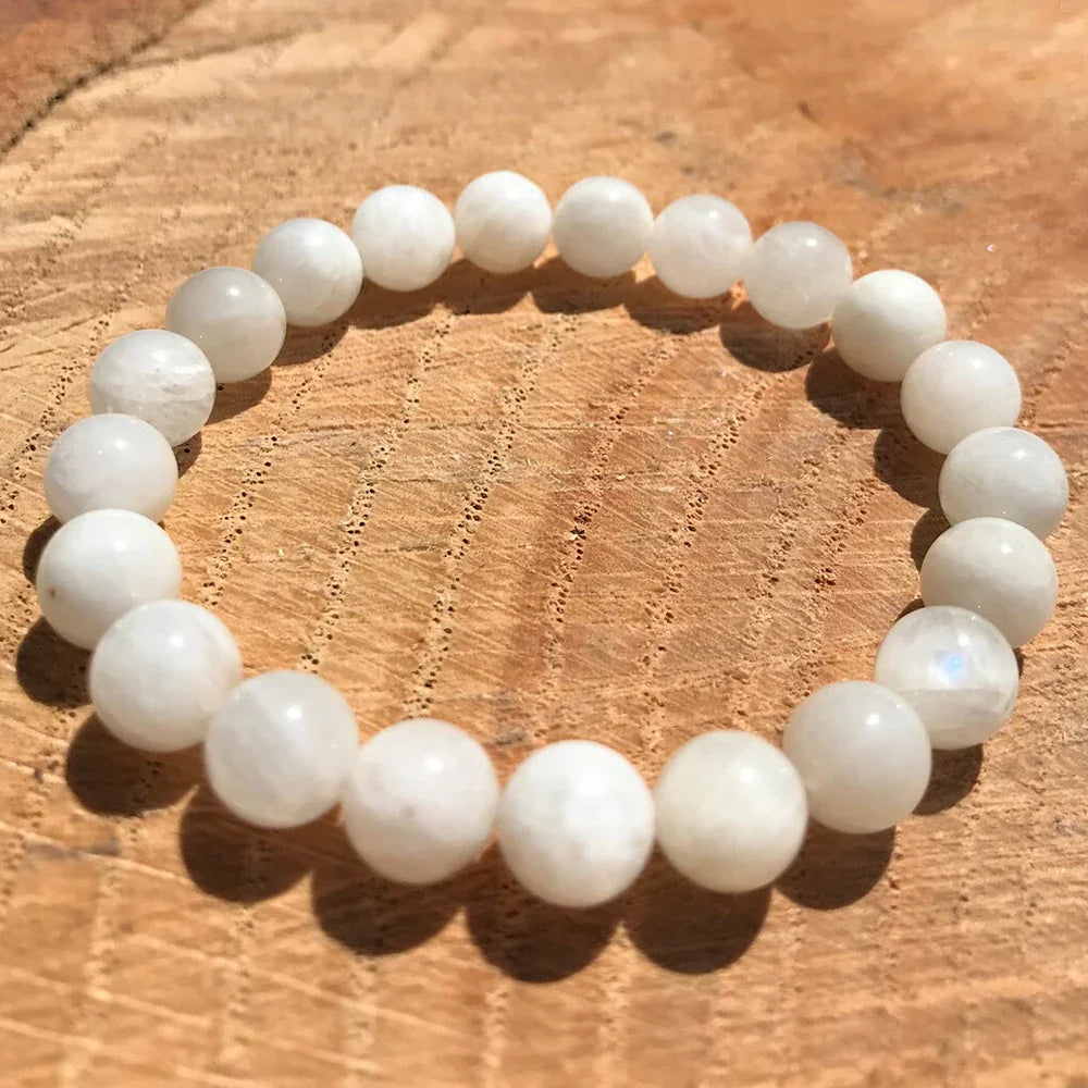 Ruberthen 8 MM White Moonstone Bracelet Chakra Healing Divine Fertility Pregnancy Jewelry Women`s Balance Mood Bracelets