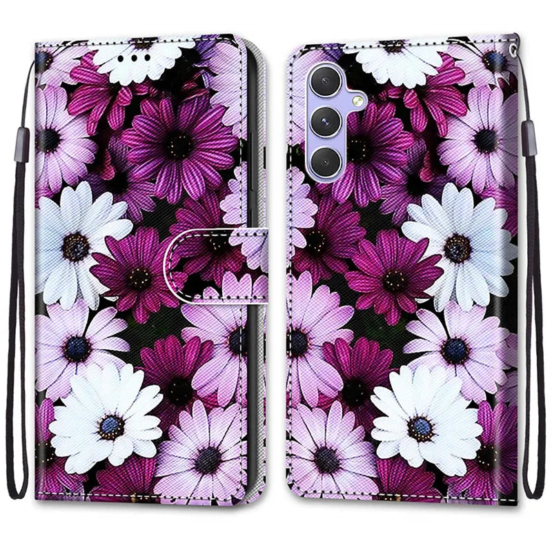 Leather Magnetic Case For Samsung Galaxy A25 A24 A14 4G A34 A54 5G SM-A256B A245F Phone Cover Flip Wallet Painted Funda Etui