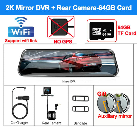 4K Front and Rear Camera Mirror GPS Car DVR Wifi 3Lens Dash Cam for Cars Backup Camera for Vehicle Video Recorder Car Assecories