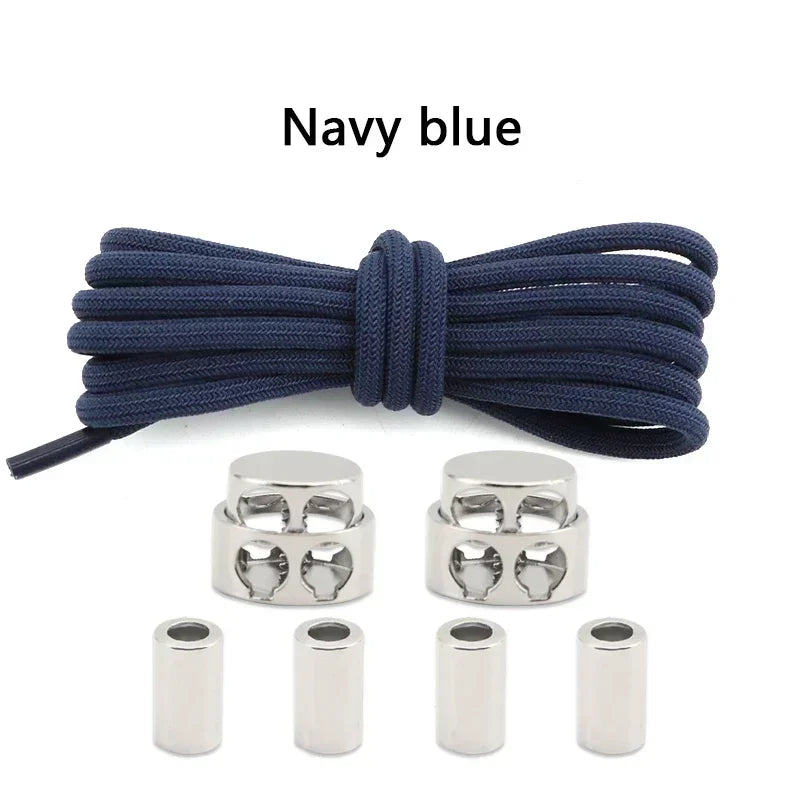 1Pair Round Elastic Laces Sneakers Lock Shoe Laces Without Ties Metal Buckle Laces Kids Adult No Tie Shoelaces Shoes Accessories