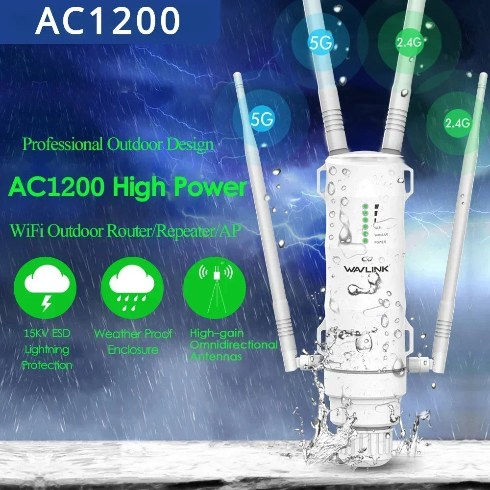 Wavlink AC1200/600/300 Outdoor Waterproof Wireless WiFi Repeater AP/WiFi Router Dual Dand 2.4G+5G Long Range Extender Antenna