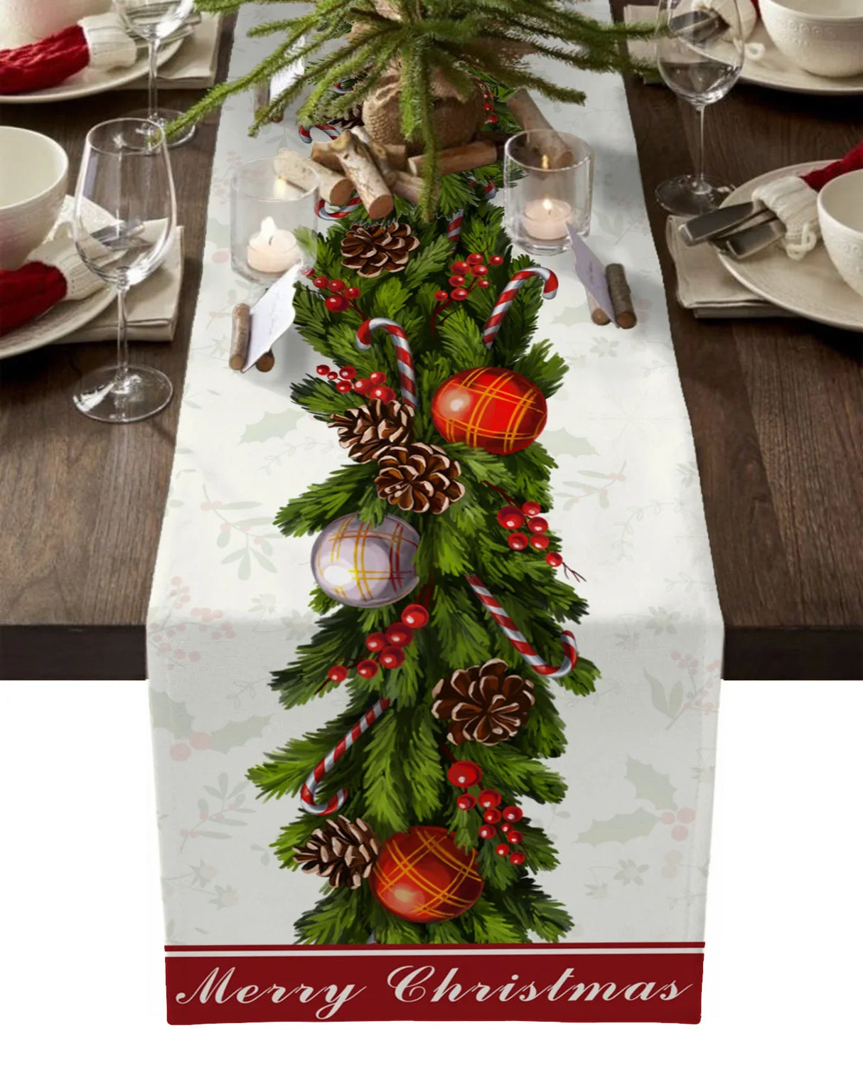 Christmas Tree Pine Needles Candy Bow Table Runner Wedding Decor Table Cover Christmas Decoration Holiday Party Tablecloth