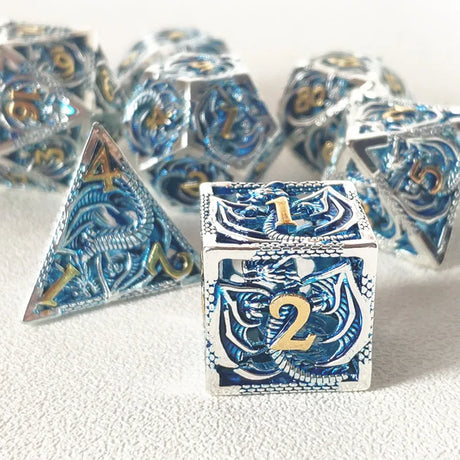 Mini Planet DND Metal Dice Set Three-dimensional Flying Dragon 3D Metal Dice D&D Hollow Metal Dice Set DnD RPG Polyhedral Games