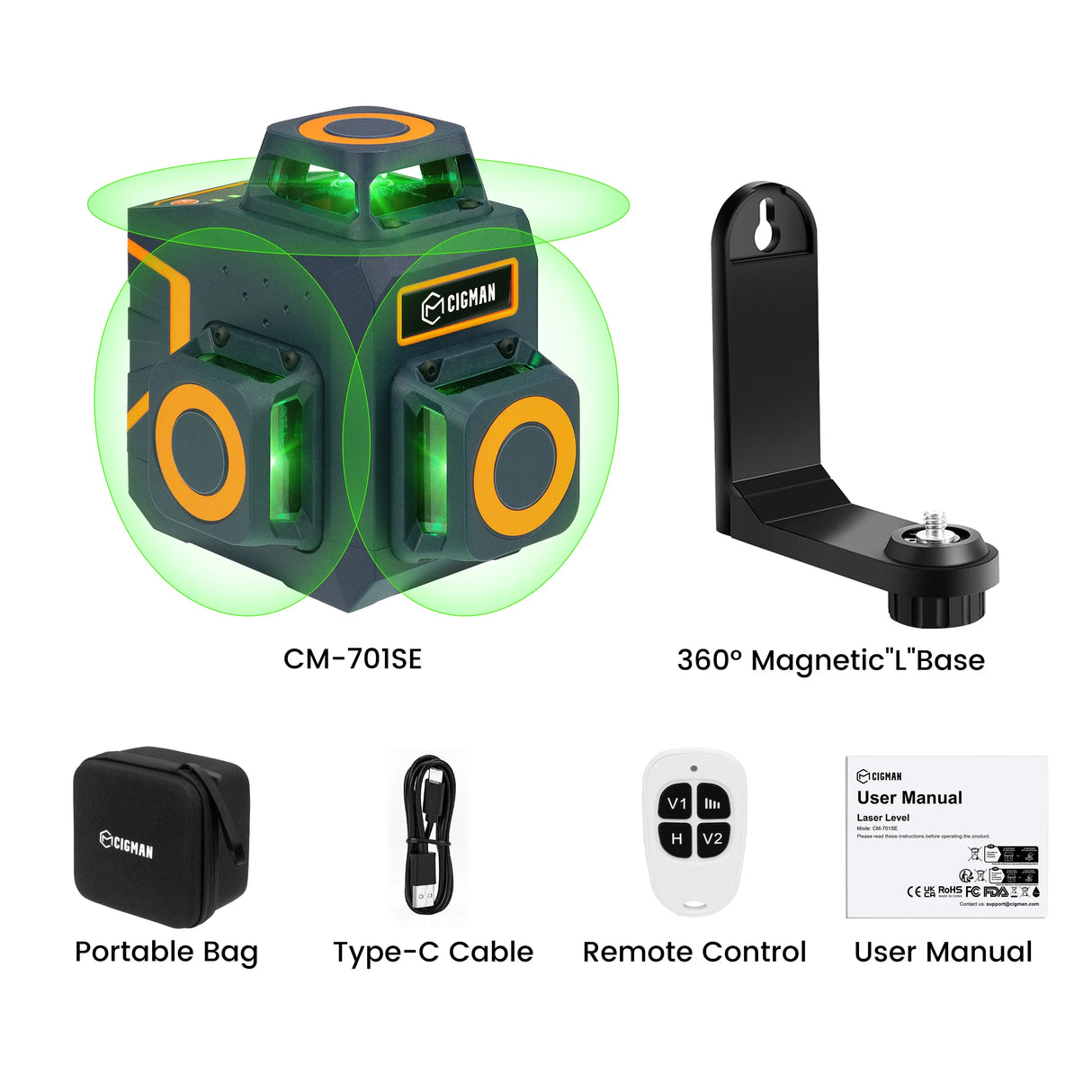 CIGMAN 12 Lines Laser Level Self Levelling Horizontal And Vertical 360 Laser Level Green Beam with Remote Control