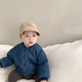 Autumn Winter Children Diamond Plaid Thicken Cool Denim Coat Kid Boy Retro Solid Cardigan Tops Girl Baby Cotton Casual Jacket