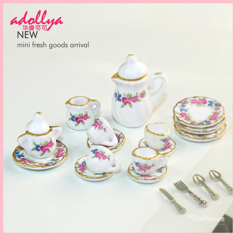 Adollya 1/6 1/4 1/3 BJD Doll House Accessories Mini Desk Top China Tea Cup Bottle Tableware Set for Dolls Toys for Children Gift