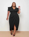 Pulkritu Plus Size Women Puff Short Sleeve Wrap High Side Split Bodycon Midi Maxi Long Dress  Sexy Party Even Vestido Dresses