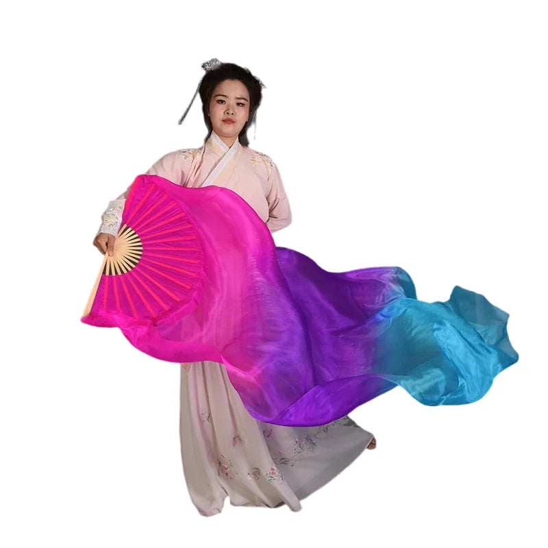 Professional Bellydance Silk Veils Light Weight 100% Silk Fan Hand Paint Colorful Dancer Performance Props Extra Long Flowy 1.8m