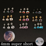 2PCS 4mm Short Ear Studs Earring Outside Upper Helix Earrings Titanium Steel CZ Crystal 3mm 4mm 5mm Mix Colors 0.8mm 20G Screw