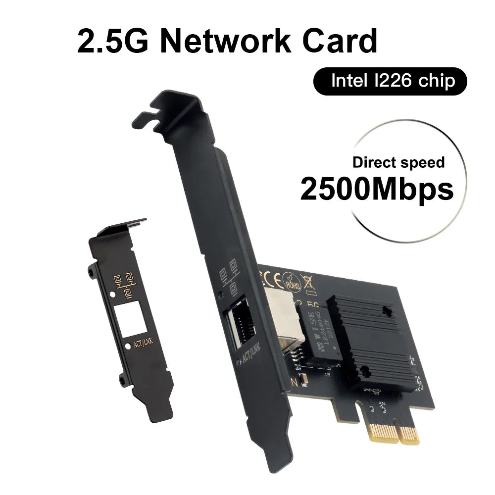 2500Mbps Pcie To RJ45  Intel I226 Network Card 2.5G Gigabit Ethernet Dual Ports 100/1000/2500Mbps Network Card For Desktop