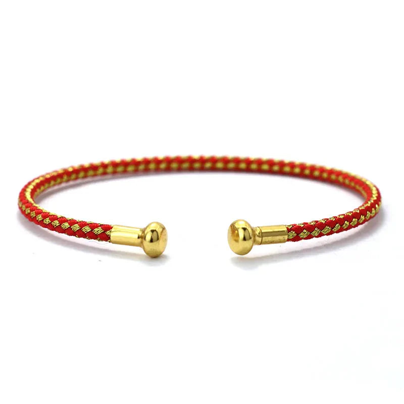 New Fashion Minimalist Stainless Steel Open Bangle Bracelet Unisex 3mm Lucky Red Thread Braclet Valentine Day Gift Accessories