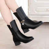 Mid-tube Boots Women's Winter Ankle Boots Female Students Thick-heeled New Mother Boots Round Toe Woman's Shoes Cotton Boots