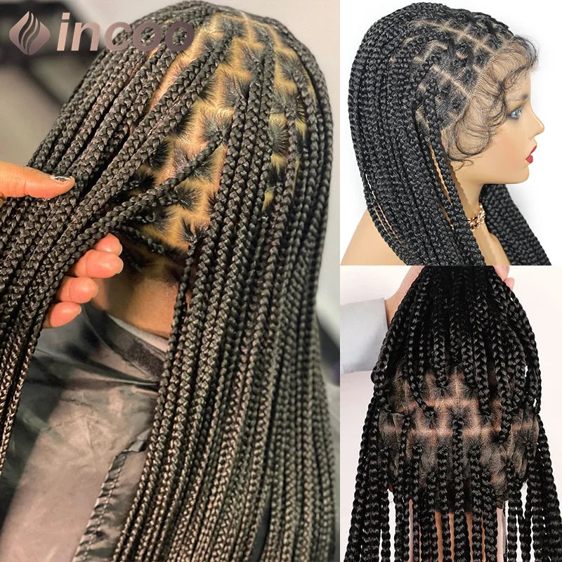 Cornrow Box Braided Wigs 36inch Long jumbo Knotless African Braiding Hair With Baby Hair Synthetic Full Lace Front Wigs Hair Wig