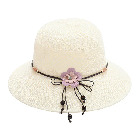 Bow Flowers Straw Hat Sweet Foldable Beach Hat Wide Brim Elegant Bucket Hat Sunscreen Outdoor Casual Sun Cap Women All Match