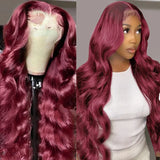 MELODIE 99J Burgundy 13X6 Body Wave Lace Frontal Human Hair Wigs 13x4 Wavy Human Hair Wig Red Colored Curly Lace Frontal Wig