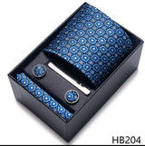 Luxurious Dropshipping 8 cm Birthday Gift Silk Tie Hanky Pocket Squares Cufflink Set Tie Clip Necktie Box Geometric