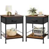 Nightstand Set of 2, End Table with Fabric Storage Drawer and Open Wood Shelf, Bedside Furniture with Steel Frame, Side Table