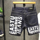 Summer 2023 New Korean Letter Printed Luxury Fashion Slim Jeans Classic Cowboy Men Casual Blue Boyfriend Street Classic Shorts