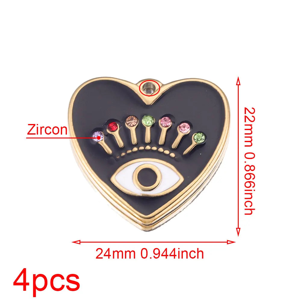 4pcs Stainless Steel Evil Eye Charms Heart  Enamel Charm Pendant Connector for Earrings Diy Jewelry Making Supplies Wholesale