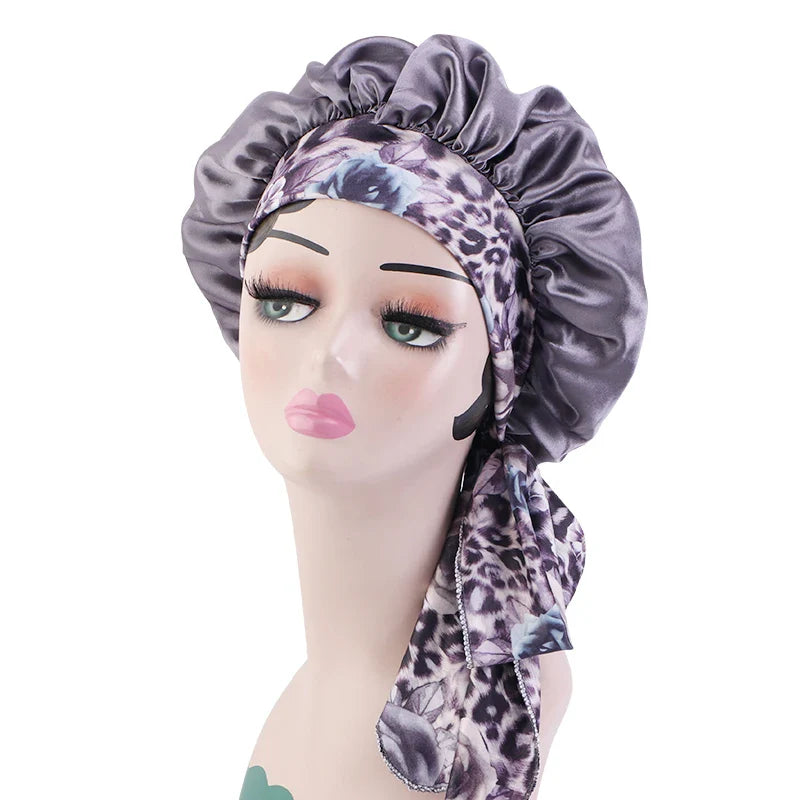 New Women Satin bonnet With Elastic Tie Band Night Sleep Cap Hair Care bandana Nightcap Unisex Cap Bonnet De Nuit Shower Turban