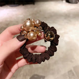 Luxury Rhinestone Pearl Hair Ties Ropes Women Girls Exquisite Elastic Crystal Beaded Ponytail Holder Scrunchies