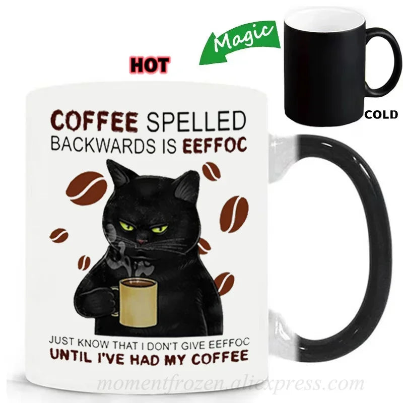 Funny Cat Mugs Coworker Gifts Coffee Spelled Backwards Is Eeffoc Coffeeware Mugen Home Decal Tableware Drinkware Tea Cup Teaware