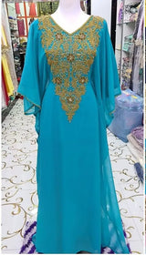 V-neck Kaftan Moroccan Dubai Caftan Abaya Fancy Long Crystal Beading Dress