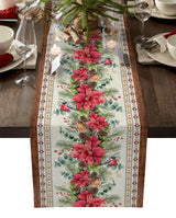 Modern Elegant Table Runner Eucalyptus Berries Robin Table Runner Christmas Wedding Decoration Tablecloth Home Party Decor