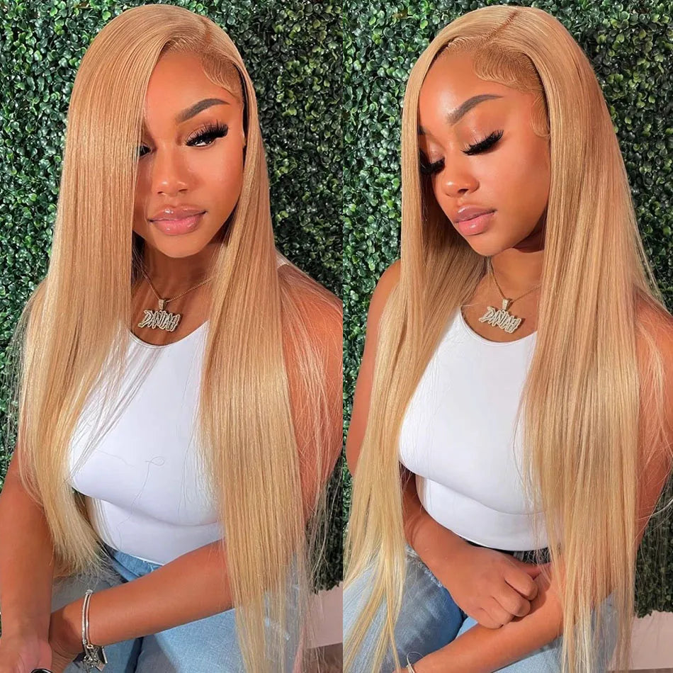 13x4 HD Transparent Lace Front Human Hair Wigs 27# Honey Blonde Colored Straight Human Hair Lace Frontal Wigs For Black Women