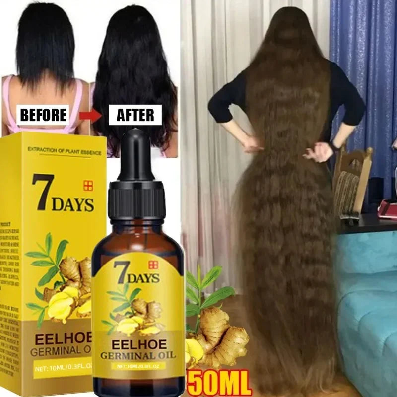 5pcs 7 Days Fast Ginger Hair Growth Serum Anti Hair Loss Fast Growing Hair Care Essential Oil Repair Damaged For Women Men 200ML